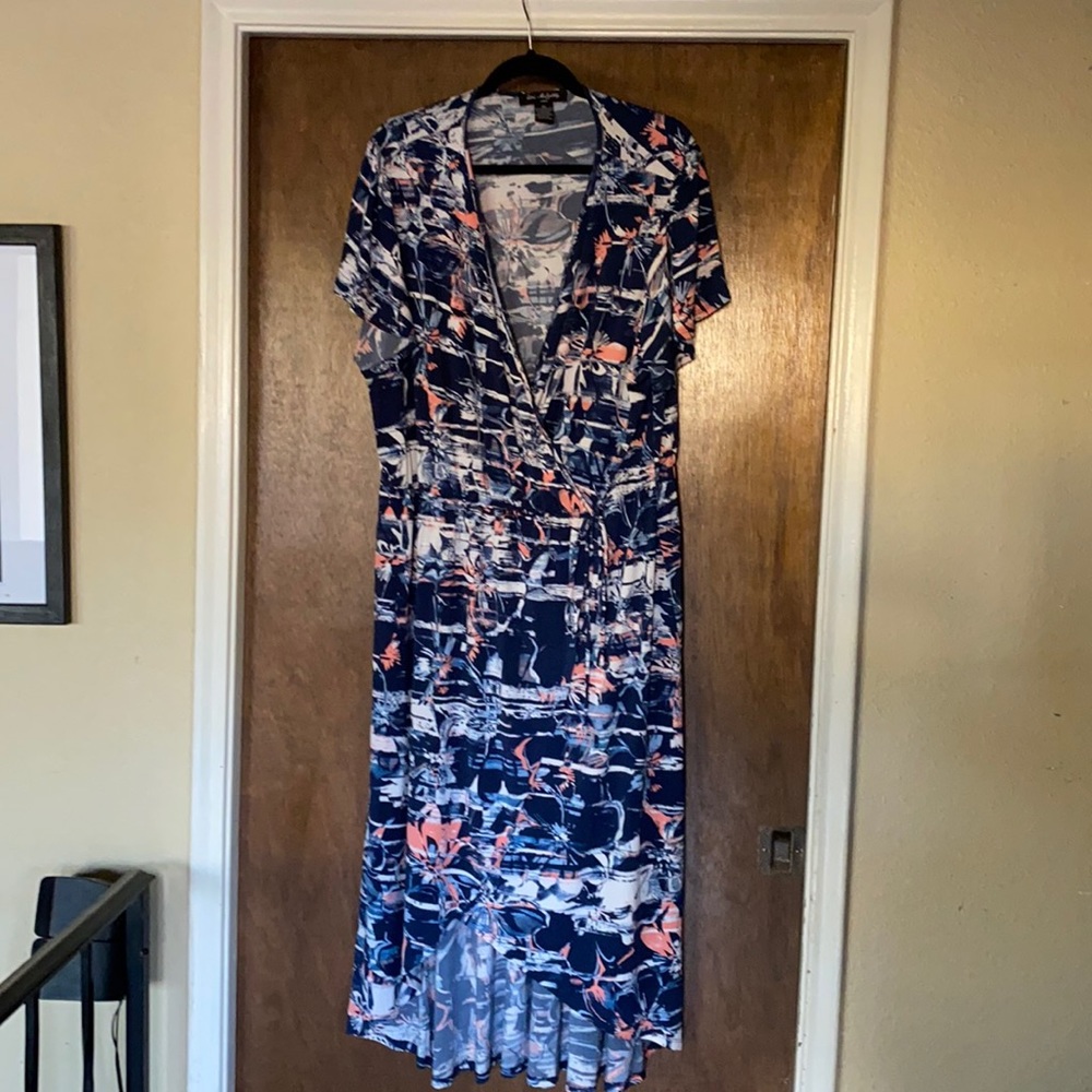 Tropical Print Faux wrap Dress